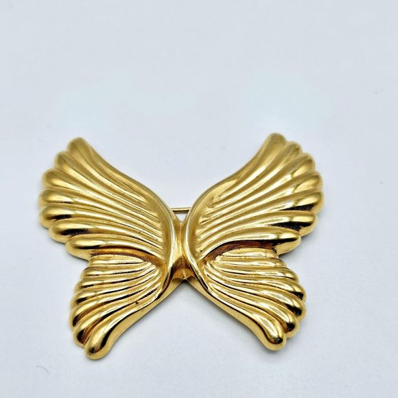 Vintage Butterfly Brooch Angel Wings Art Deco Metal Gold Tone Estate Jewelry Pin - Picture 2 of 10